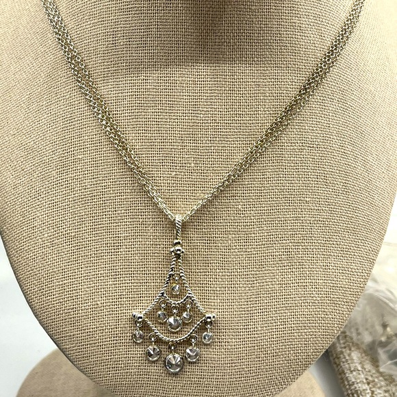 QVC Jewelry - Vintage Diamonique Sterling Silver Chandelier Pendant Necklace, 16"